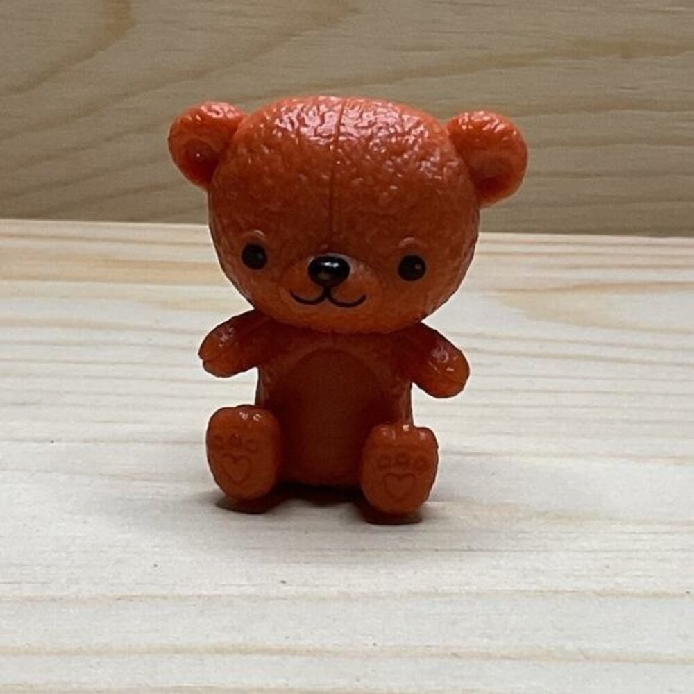 Miniature Teddy Bear For Barbie Doll Orange Plastic Sitting Pose Collectible